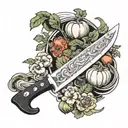 chef's knife and vegetables tattoo design idea