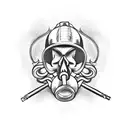 Incorporate a fireman's helmet into a tattoo design featuring a skull and roses, with a focus on blackwork shading tattoo design idea