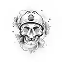 Incorporate a fireman's helmet into a tattoo design featuring a skull and roses, with a focus on blackwork shading tattoo design idea