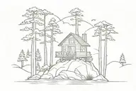 cabin on island pine tree tattoo design idea