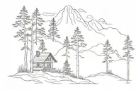 cabin on island pine tree tattoo design idea