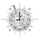 clock and globe with arrow through tattoo design idea