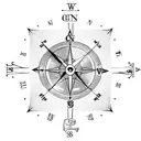 part compass clock and globe with arrow through tattoo design idea
