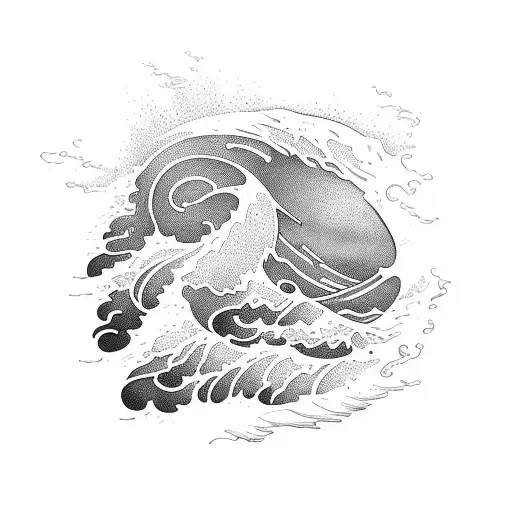 A crashing wave with a silhouette of a surfer riding it tattoo design idea
