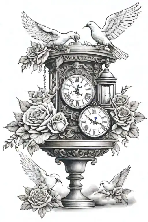 roses,doves,clocks,clouds,heaven staircase  tattoo design idea