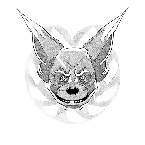 Design a blackwork tattoo combining symbols related to your occupation with iconic imagery from Five Nights at Freddy's tattoo design idea