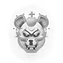 Design a blackwork tattoo combining symbols related to your occupation with iconic imagery from Five Nights at Freddy's tattoo design idea