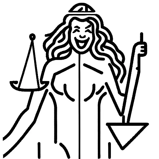 lady Justice laughing with scales tattoo design idea