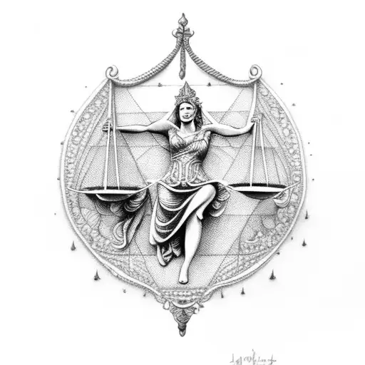 lady Justice laughing with scales tattoo design idea