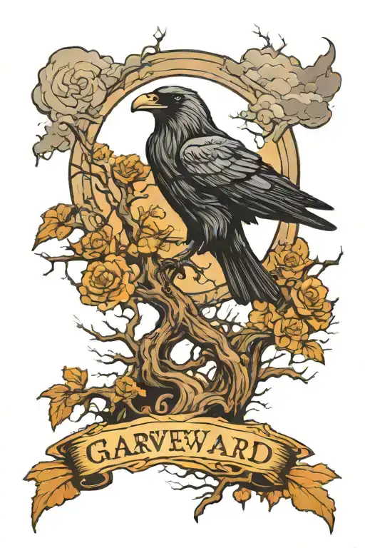 graveyard roots crow flying storm clouds tattoo design idea