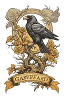 graveyard roots crow flying storm clouds tattoo design idea