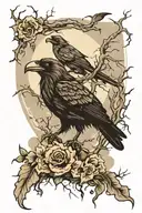 graveyard roots crow flying storm clouds tattoo design idea