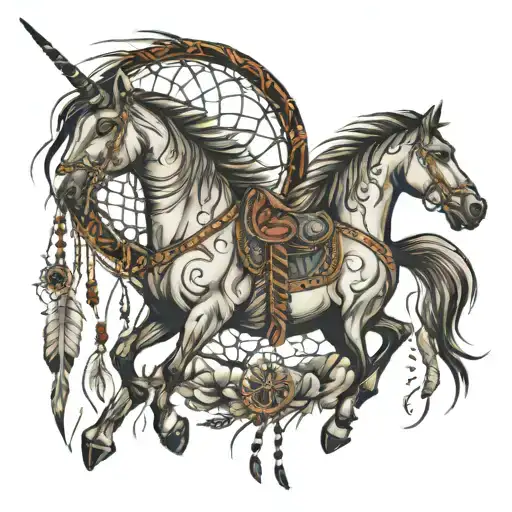 horses dream catcher Indians  tattoo design idea