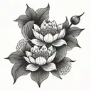 Japanese waves and hawthorn flower and lotus flower tattoo design idea