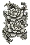 Japanese waves with lotus flower and hawthorn flower tattoo design idea