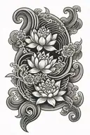 Japanese waves with lotus flower and hawthorn flower tattoo design idea