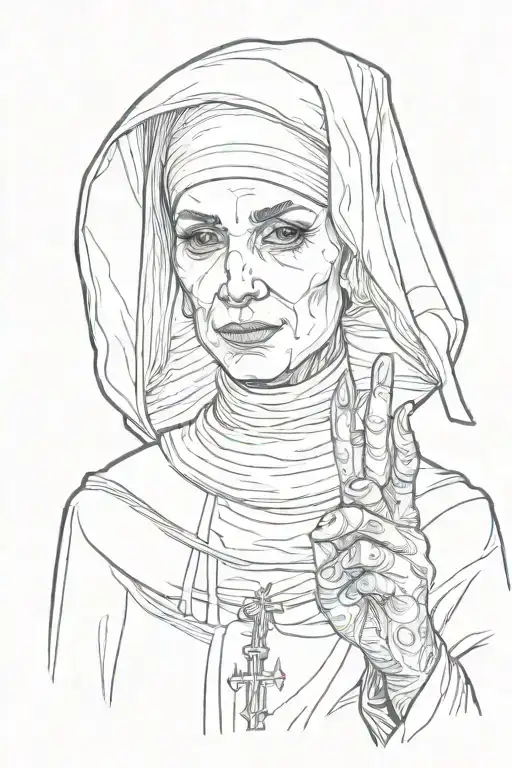 portrait of a nun showing the middle finger tattoo tattoo design idea