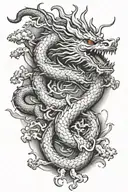 Japanese dragon around Japanese temple tattoo design idea