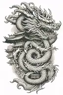 Japanese dragon around Japanese temple tattoo design idea
