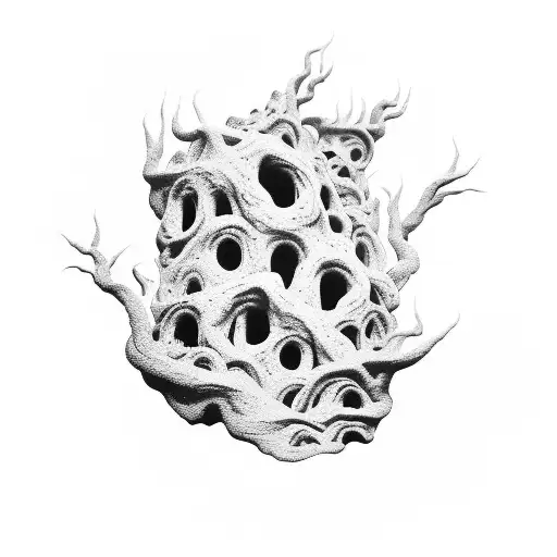 A twisted and surreal landscape of the 9th pit of hell tattoo design idea