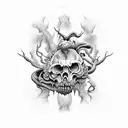 A twisted and surreal landscape of the 9th pit of hell tattoo design idea