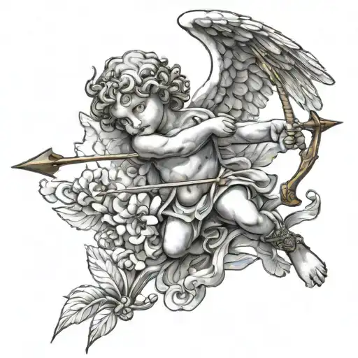 stone angel cupid shooting arrow tattoo design idea