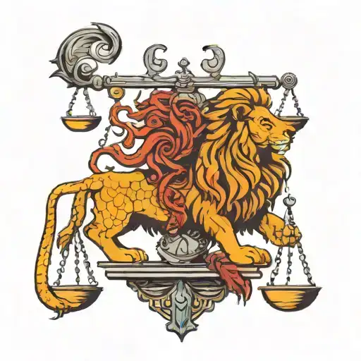 a libra scale balancing a lion and a scorpion tattoo design idea