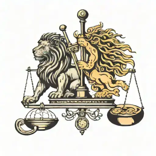 a libra scale balancing a lion and a scorpion tattoo design idea
