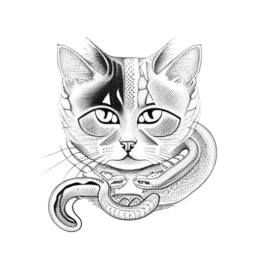 Cat eating snake  tattoo design idea