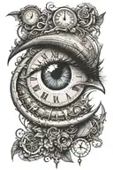 Never fade away eye clock surrounded tattoo design idea
