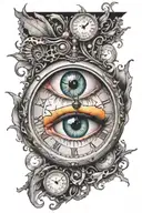Never fade away eye clock surrounded tattoo design idea