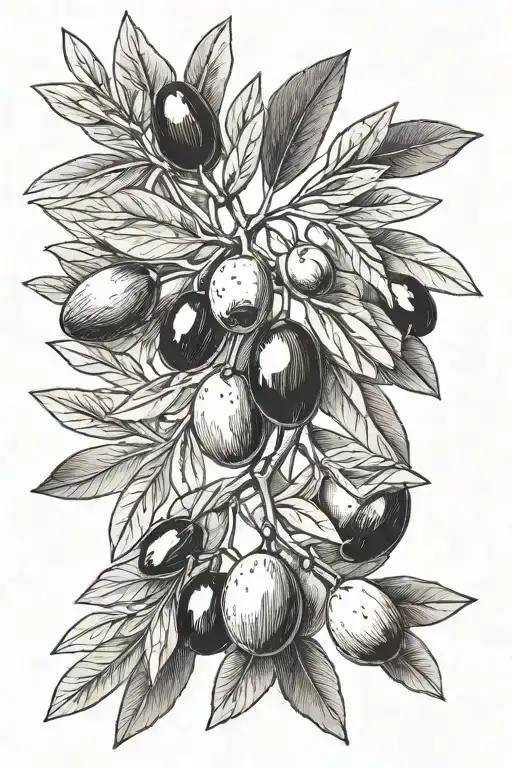 the olive branch without olives with a black-gray gradient is slightly rounded tattoo design idea