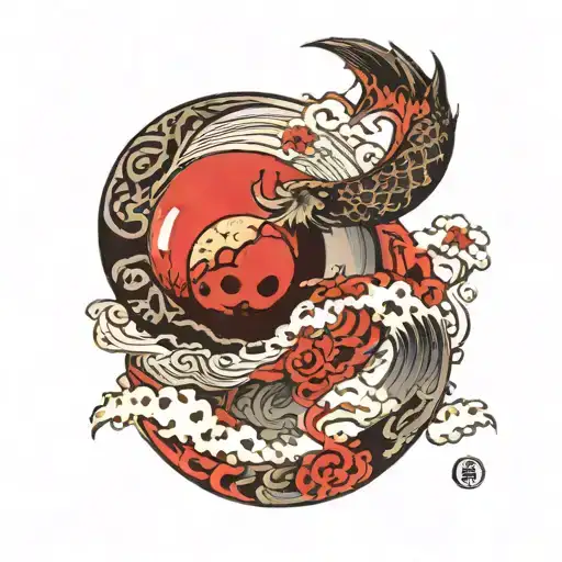 bloodmoon and japonese alphabet tattoo design idea