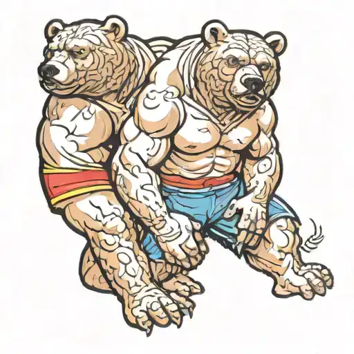 Sambo wrestler and bear tattoo design idea