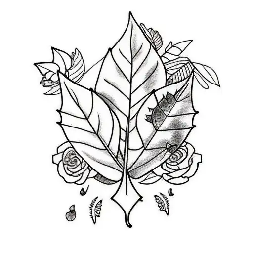 5 leaves falling next to a butterfly tattoo design idea