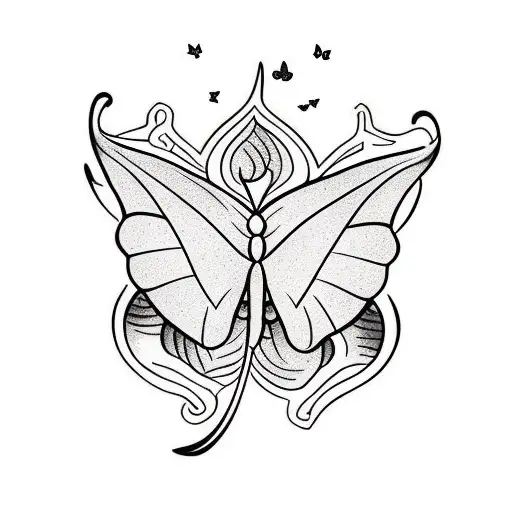 5 leaves with a butterfly falling tattoo design idea