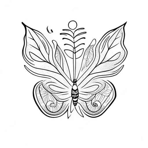 5 leaves and a butterfly falling tattoo design idea