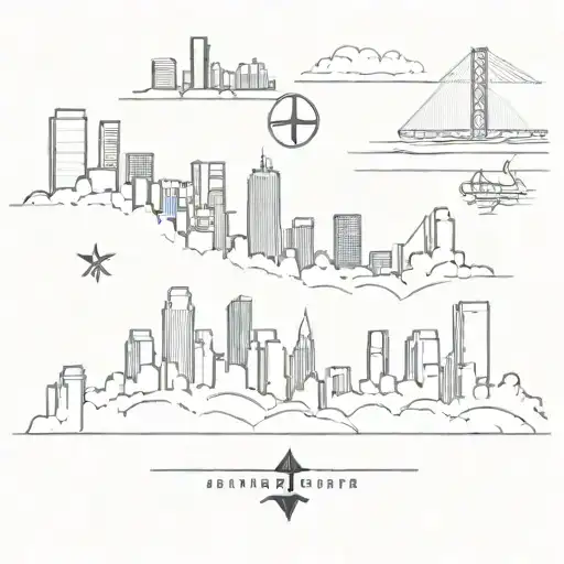 Boston city skyline with fitness symbols tattoo design idea