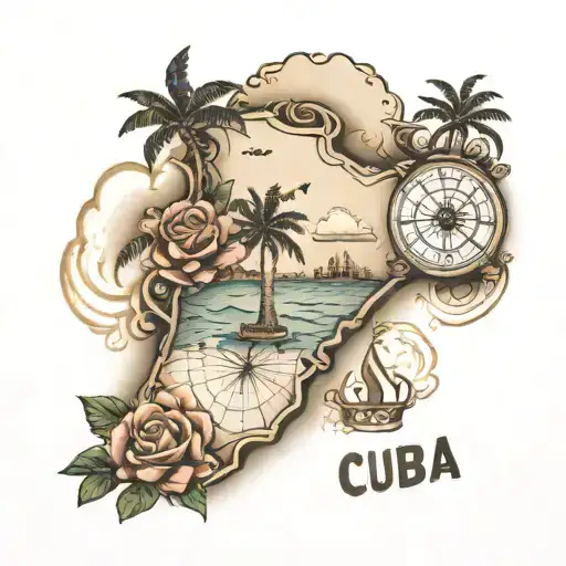 Cuba and Florida tattoo ideas that show the love for both places, include map of Florida and Cuba is for a man  tattoo design idea