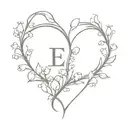 heart made with lily of the valley with initial E and date  02.05.24 tattoo design idea