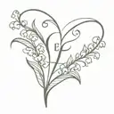 heart made with lily of the valley with initial E and date  02.05.24 tattoo design idea