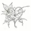 heart shaped lily of the valley flowers with the initial E and date 2.5.2024 tattoo design idea