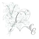 heart shaped lily of the valley flowers with the initial E and date 2.5.2024 tattoo design idea