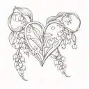 heart shaped lily of the valley flowers with the initial E and date 2.5.2024 tattoo design idea