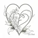 heart made with simple lily of the valley with initial E and date 02.05.24 in the outline of the heart tattoo design idea