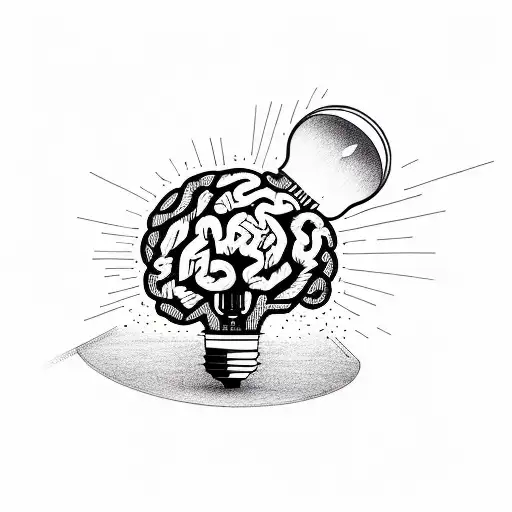 a craked lightbulb with a brain inside  tattoo design idea