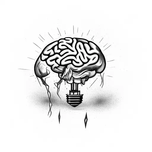 a craked lightbulb with a brain inside  tattoo design idea