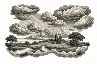 clouds and country landscape tattoo design idea