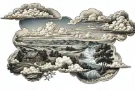 clouds and country landscape tattoo design idea