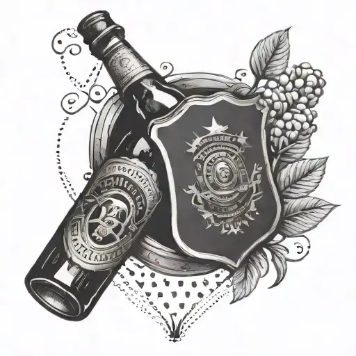 A police badge with a bourbon bottle and glass intertwined in the design tattoo design idea